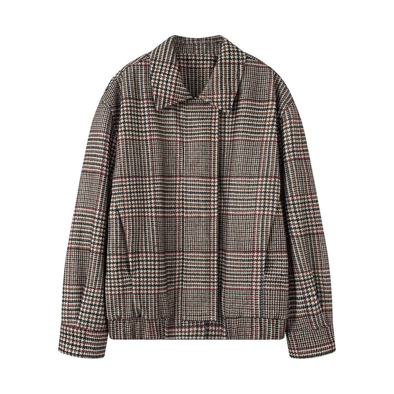 Retro Houndstooth Pilot Quilted Jacket Coats