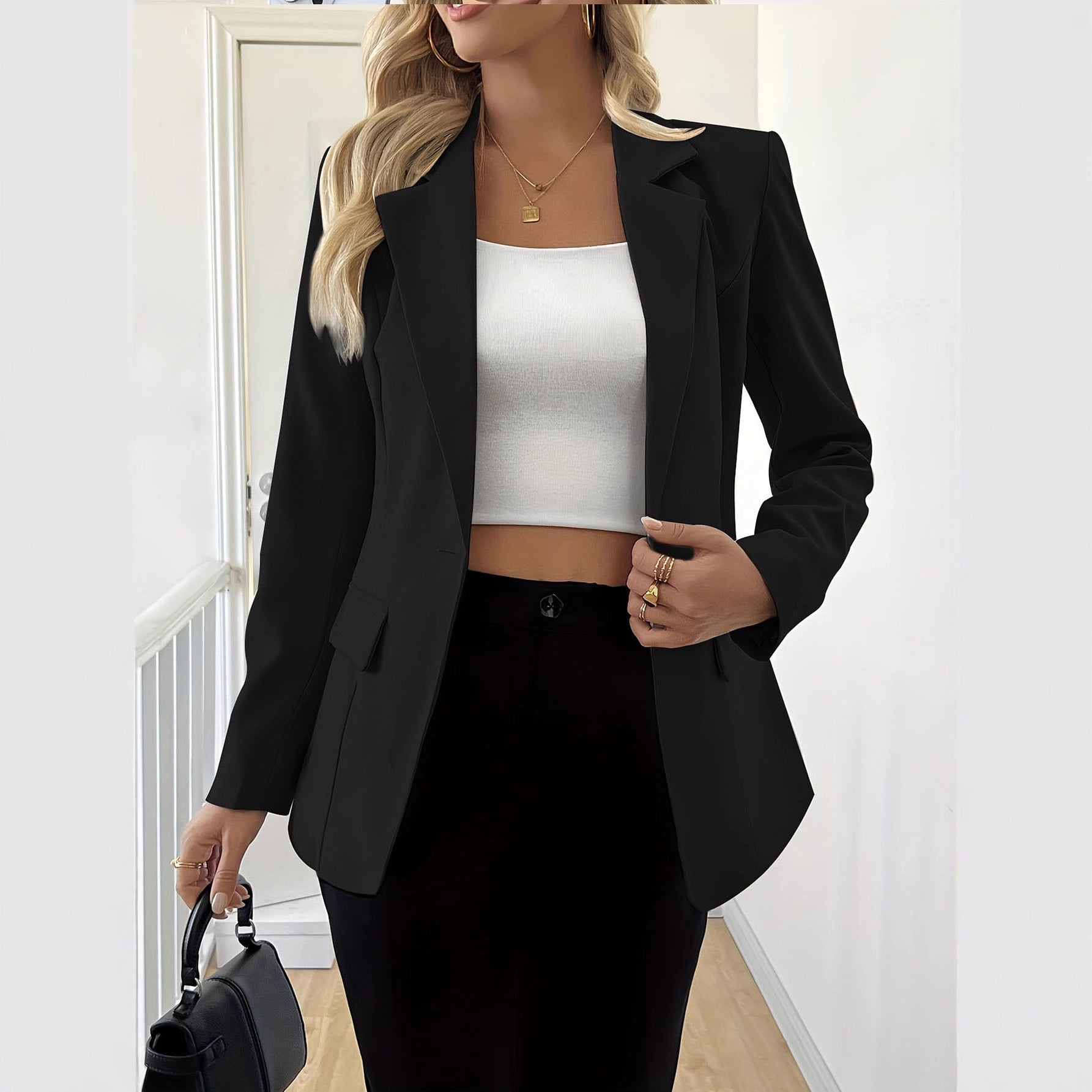 Women's Casual Long-Sleeve Solid Single-Button Blazer