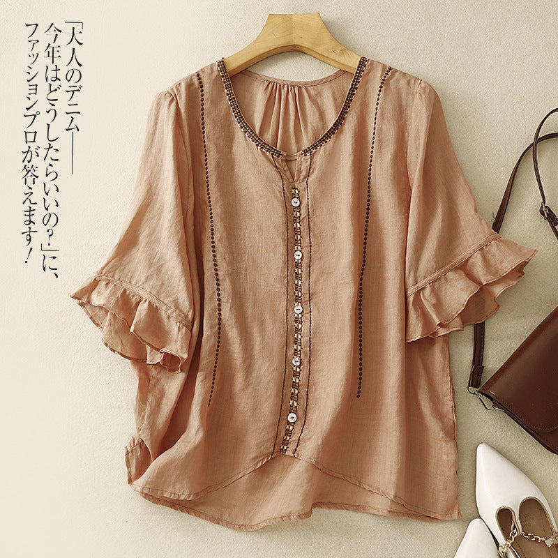 Women's Loose Slimming Versatile Embroidered Top