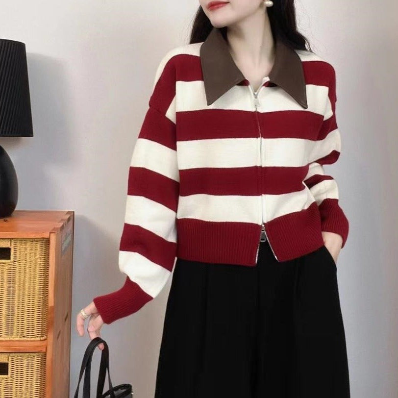Loose Laid-Back Style Winter Sweater Coat With Double Zippers