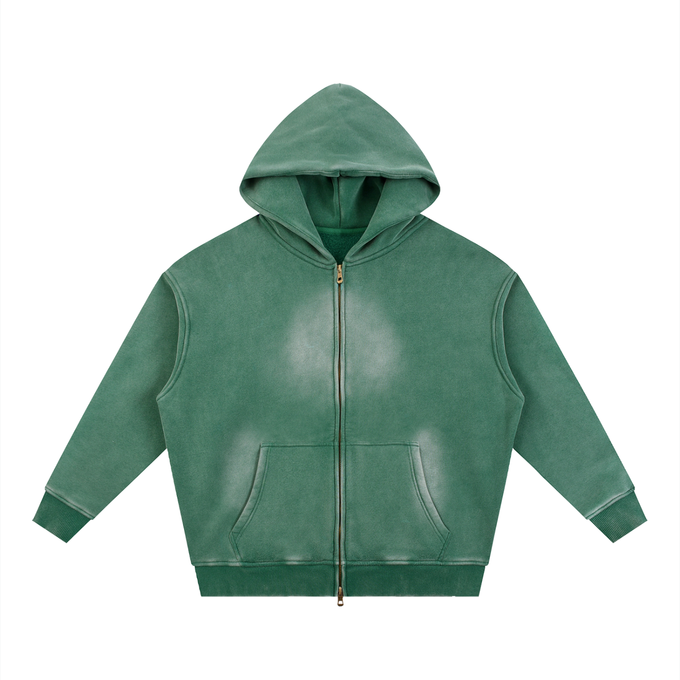Unisex Vintage Sunfade Two-Way Zip Boxy Fleece Hoodie – Oversized Heavyweight Hoodie