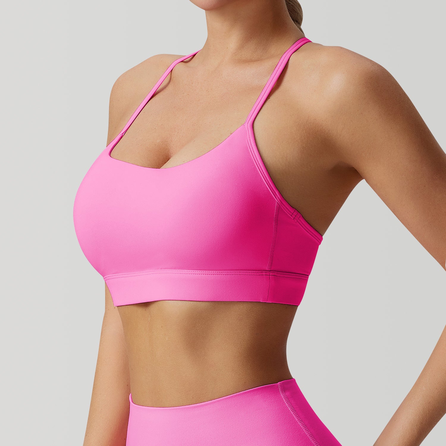 Womens Solid-Colored Versatile Thin-Strap Shock-Absorbing Quick-Drying Yoga Tank Top