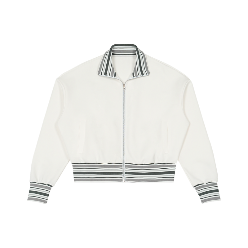 Striped Rib Collar Zip Jacket