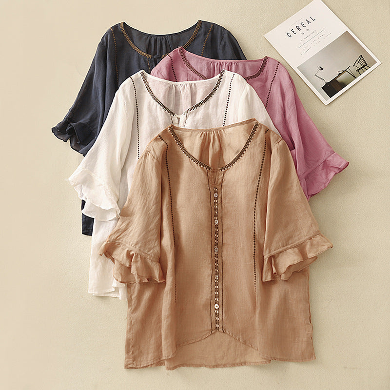 Women's Loose Slimming Versatile Embroidered Top