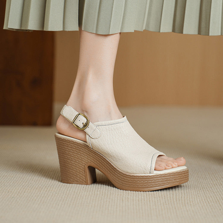 Thick Soled Sheepskin Sandals With Exposed Toes, Women's Summer New Style, Beige