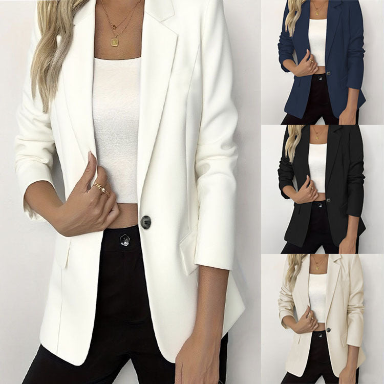 Women's Casual Long-Sleeve Solid Single-Button Blazer