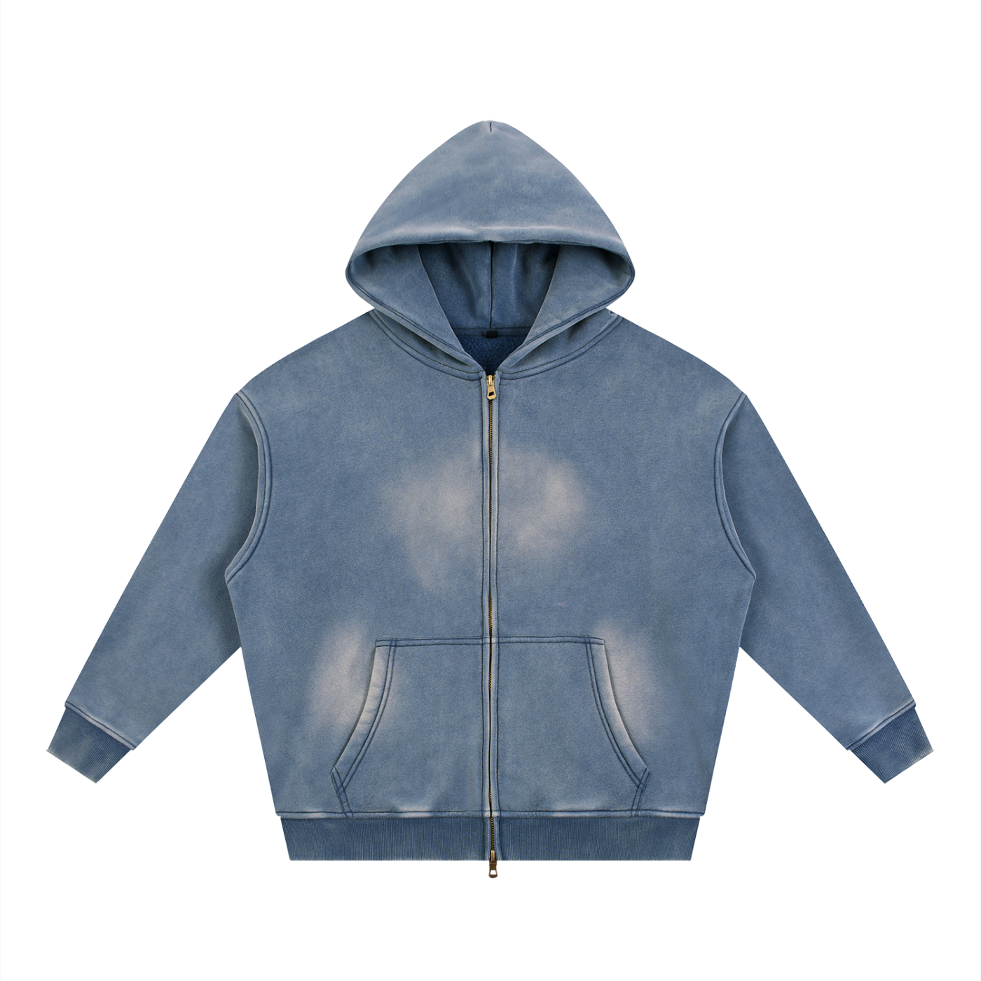 Unisex Vintage Sunfade Two-Way Zip Boxy Fleece Hoodie – Oversized Heavyweight Hoodie