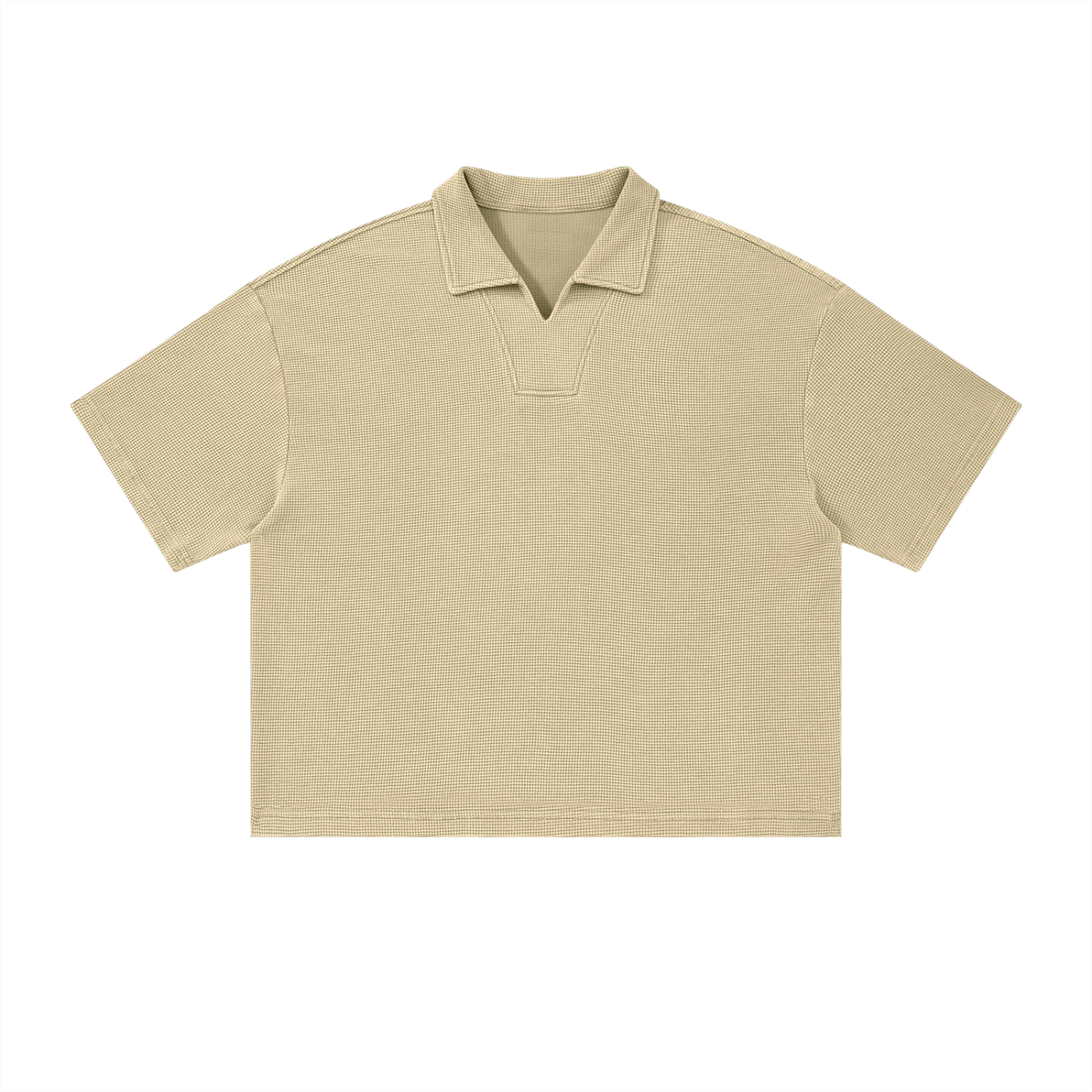 Unisex Oversized Vintage Wash Waffle Knit Polo Shirt – Boxy Streetwear Textured Tee