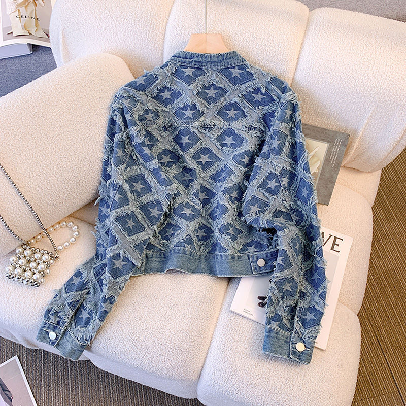 Petite Cropped Denim Jacket – Loose Fit, Long Sleeve