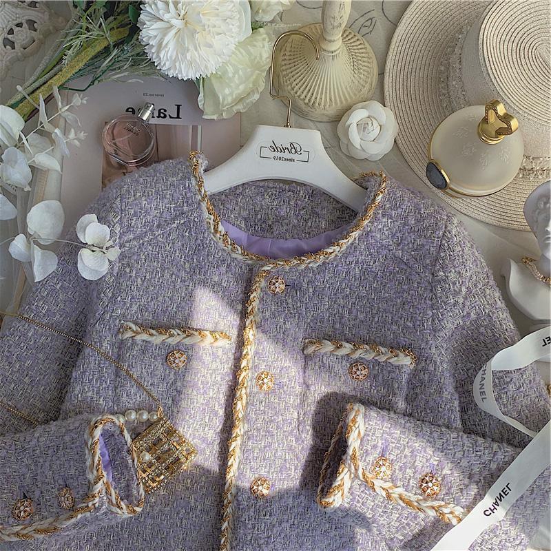 Lavender Purple Tweed Short Coat Womens AutumnWinter