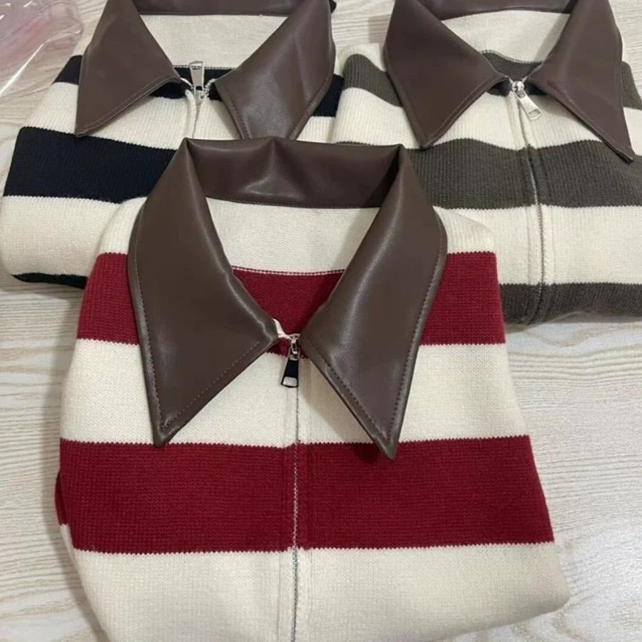 Loose Laid-Back Style Winter Sweater Coat With Double Zippers