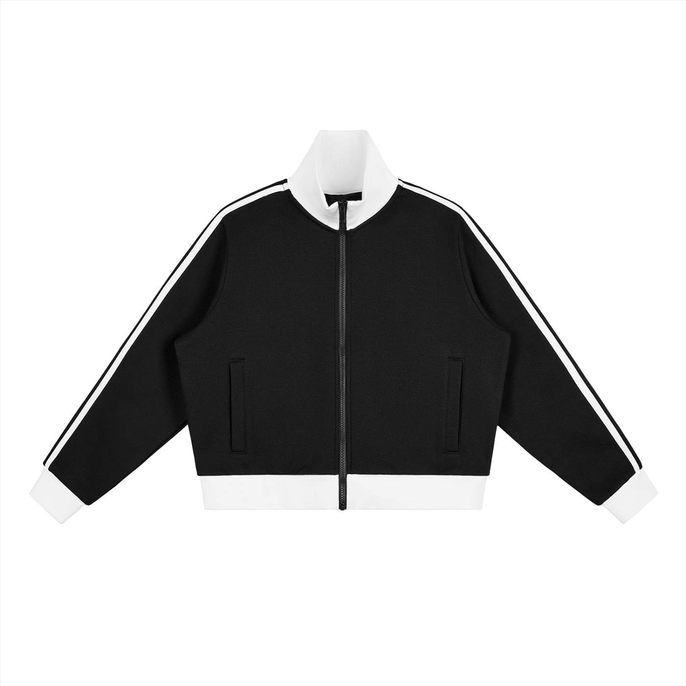 Cropped Fleece Track Jacket with Contrast Side Stripes