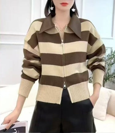 Loose Laid-Back Style Winter Sweater Coat With Double Zippers