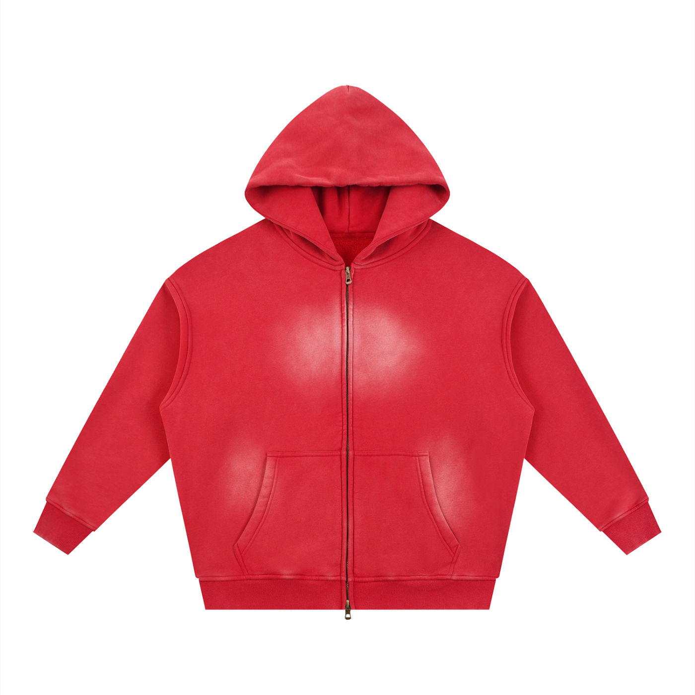 Unisex Vintage Sunfade Two-Way Zip Boxy Fleece Hoodie – Oversized Heavyweight Hoodie