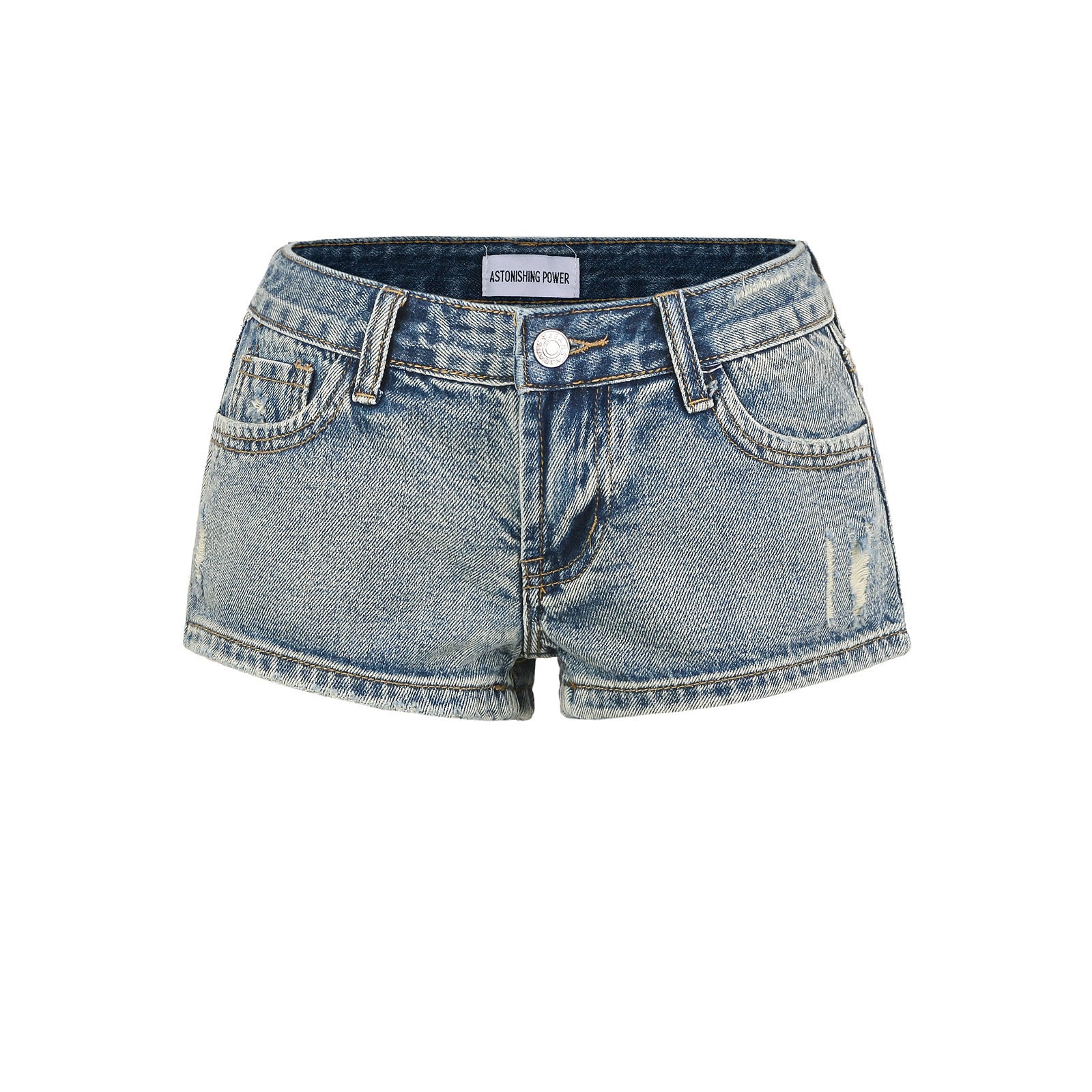 Figure-hugging Hot Pants Pocketed Washed Denim Shorts