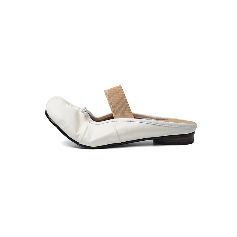 Women's Premium Washed Full Grain Leather Split-Toe Tabi Mules, Elastic Strap Ballet Flats