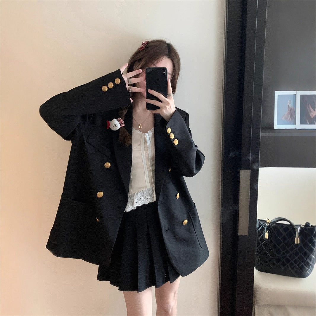 Stylish Gold-Button Loose Blazer For Women