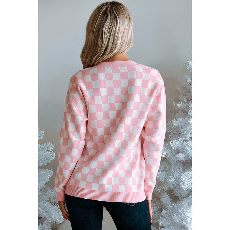 Fall New Single Row Multi-buckle Knitwear For Women European And American Fashion & Trend Christmas Printed Cardigan For Women