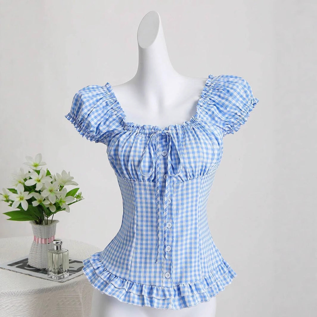 Plaid Cinched-waist Versatile Top For Women