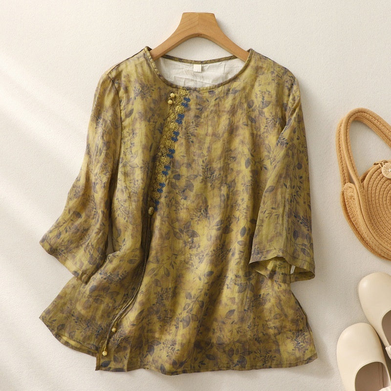 Slimming High-end Intricately Crafted Cotton-linen T-shirt