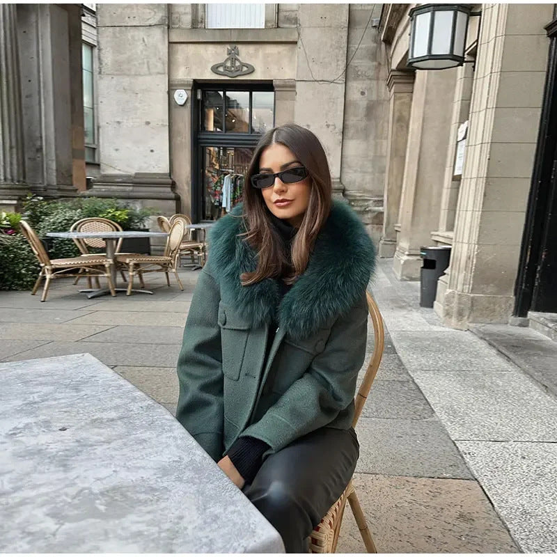 Elegant Single-Breasted Vintage Fur-Trimmed Flight Jacket For Women
