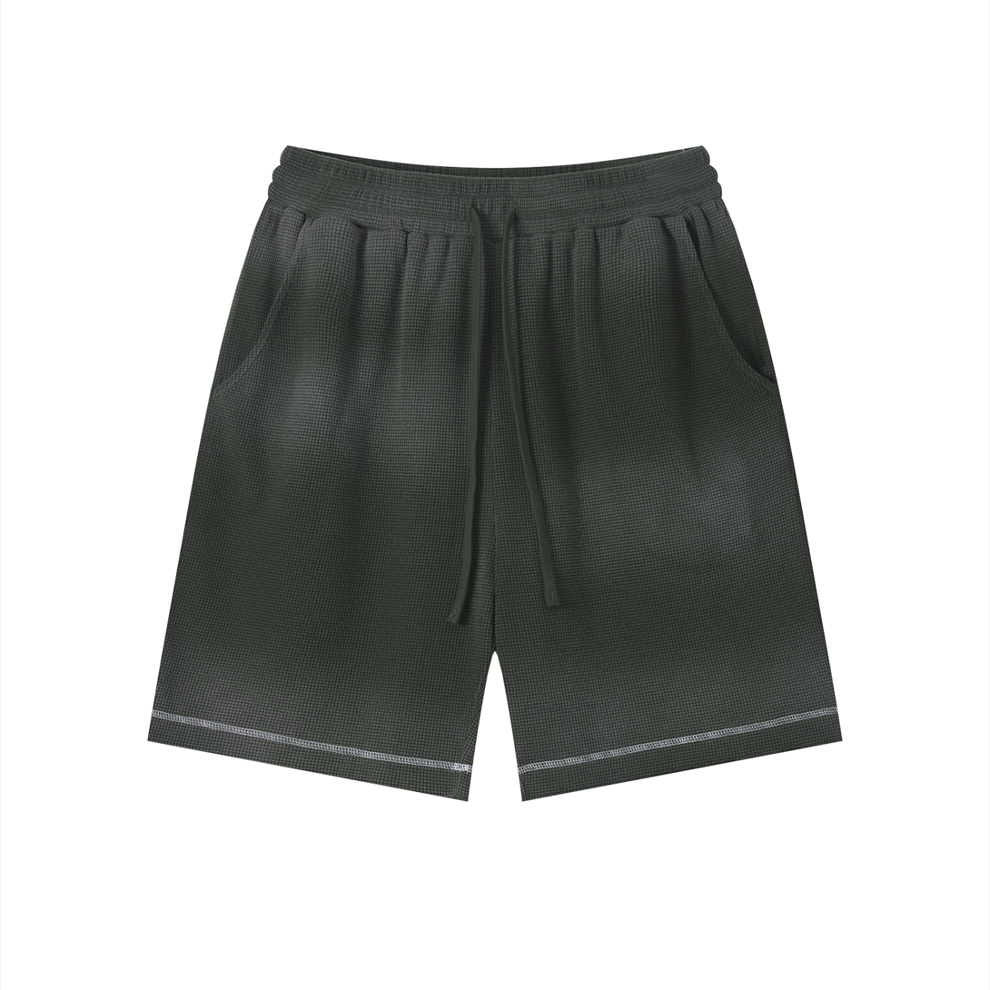 Unisex Vintage Sunfade Waffle Raw Hem Shorts – Oversized Streetwear Lounge Shorts