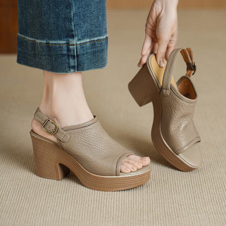 Thick Soled Sheepskin Sandals With Exposed Toes, Women's Summer New Style, Beige
