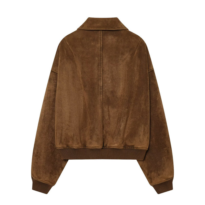 Women's Fashionable Casual Loose Suede-Texture Jacket Coats