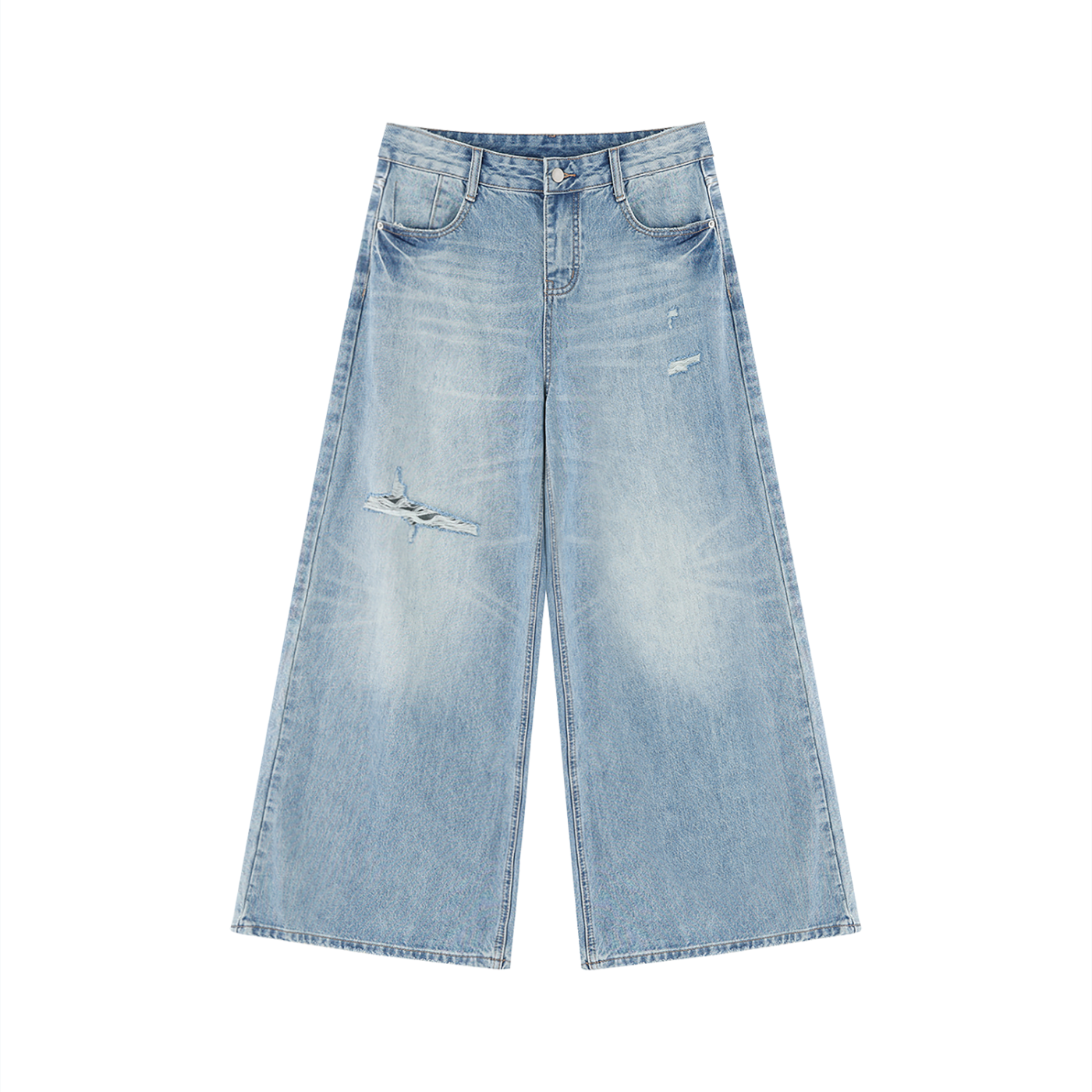 Women's Vintage Wash Distressed Wide Leg Jeans – High-Rise Relaxed Fit Denim