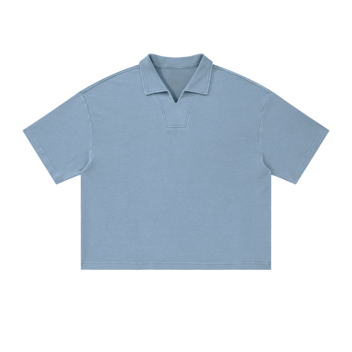 Unisex Oversized Vintage Wash Waffle Knit Polo Shirt – Boxy Streetwear Textured Tee