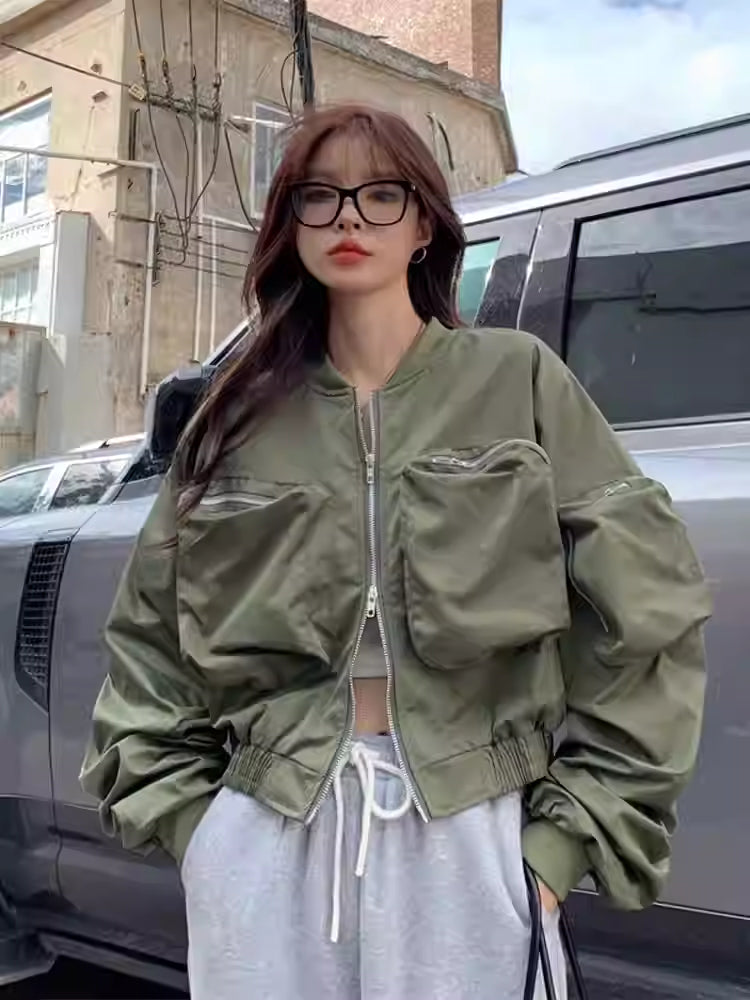 Casual Black Workwear-style Baseball Jacket Short Coat