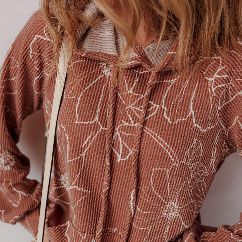 Fashionable All-match Flower Printed Long-sleeved Top Women