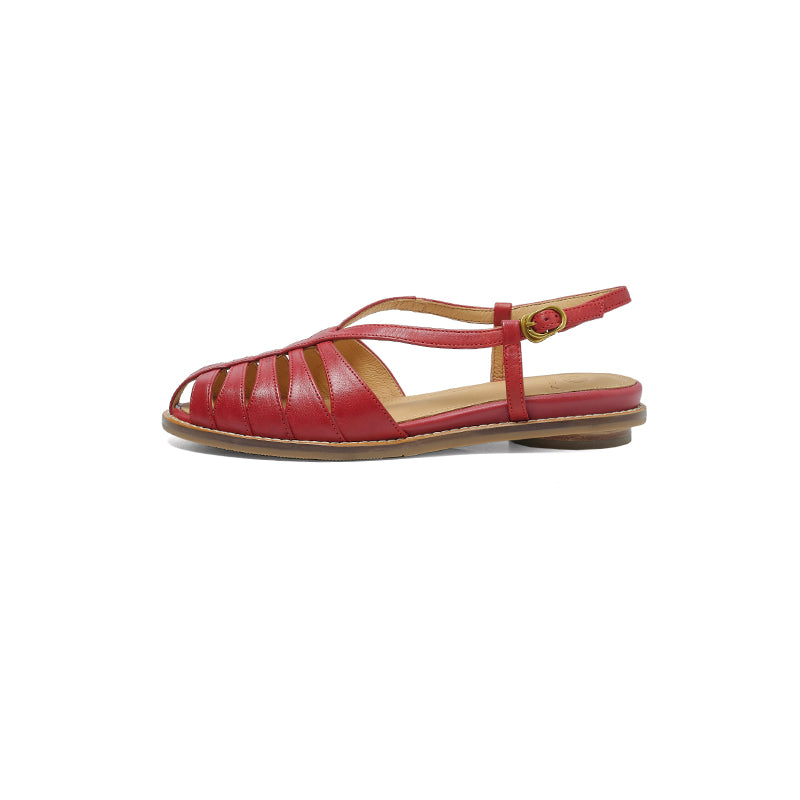 Women's Premium Full Grain Leather Woven Roman Sandals, Closed Toe Slingback Flat Shoes