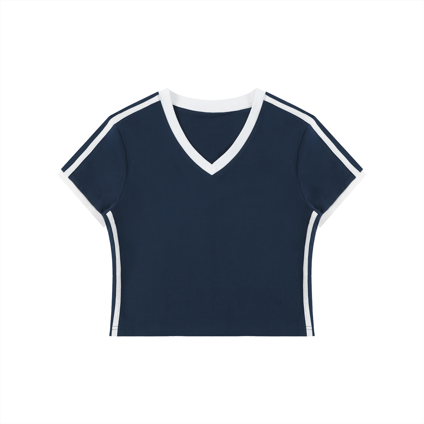 Women's Retro Binding V-Neck Crop T-Shirt – Slim Fit Vintage Crop Top