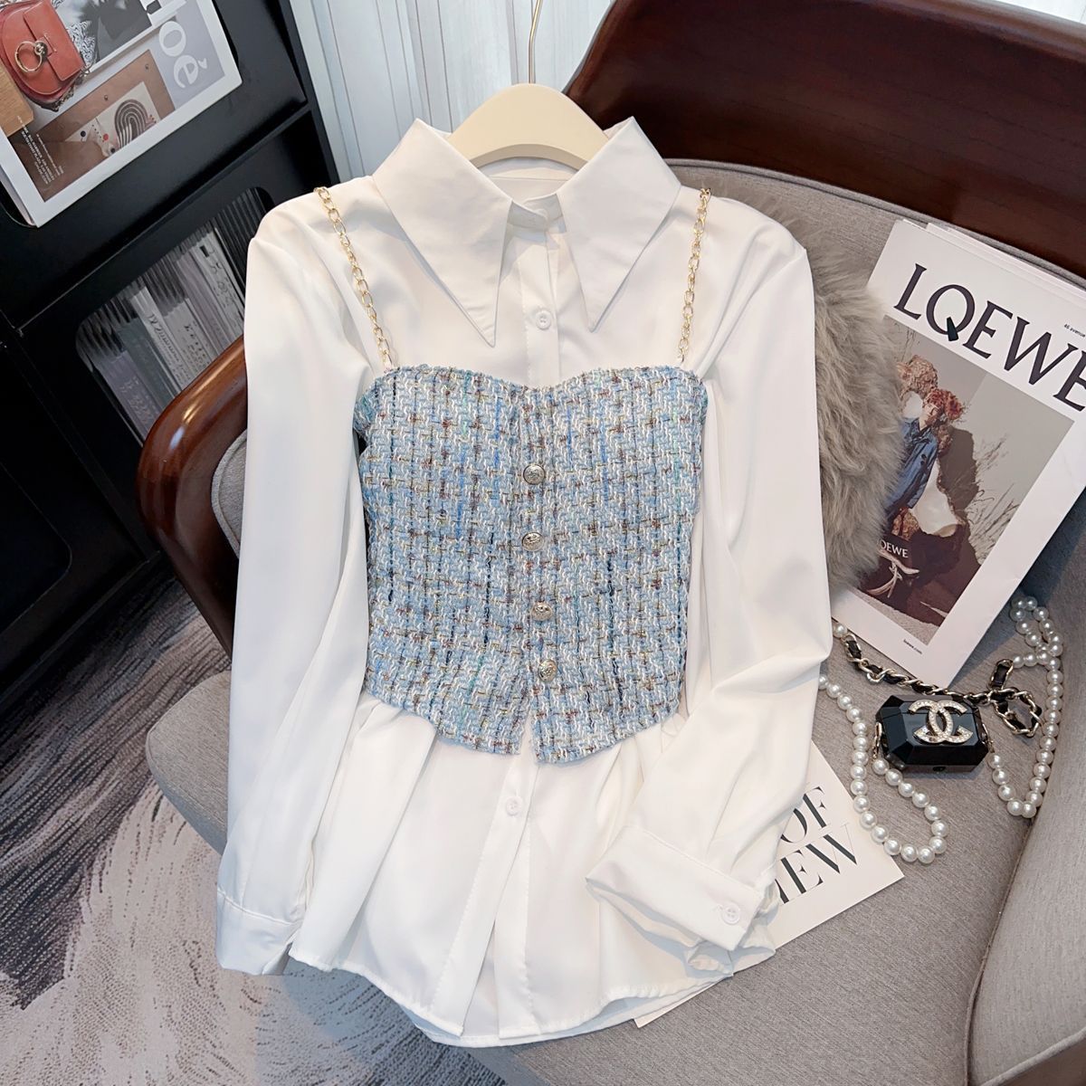 Designer-style Niche White Shirt Top Two-piece Set