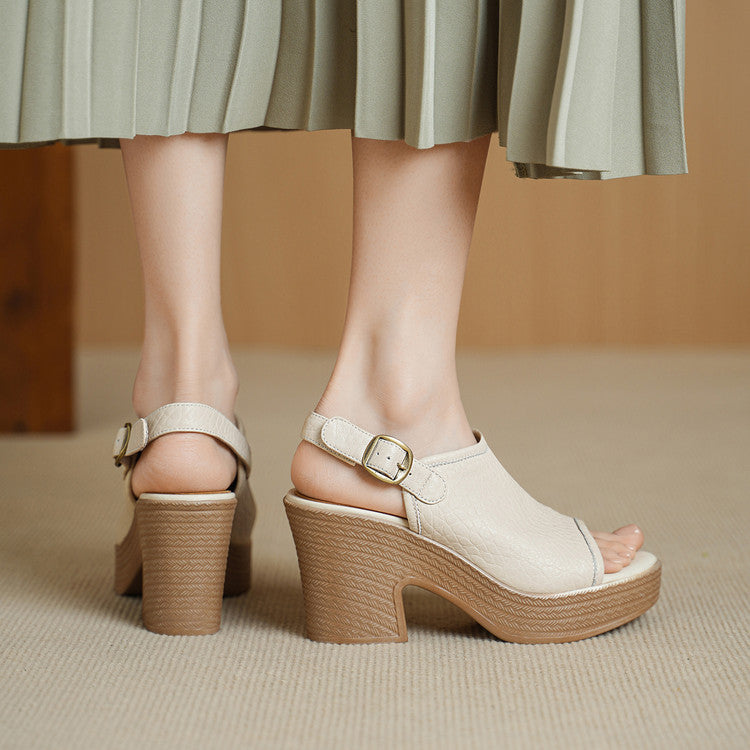 Thick Soled Sheepskin Sandals With Exposed Toes, Women's Summer New Style, Beige