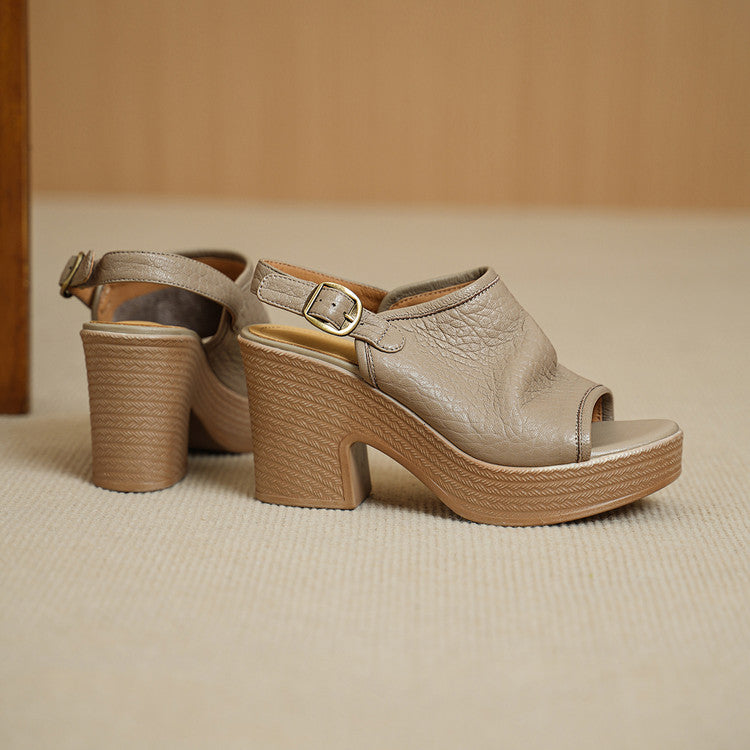 Thick Soled Sheepskin Sandals With Exposed Toes, Women's Summer New Style, Beige