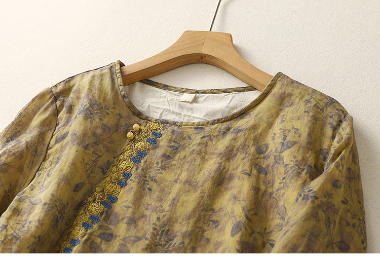 Slimming High-end Intricately Crafted Cotton-linen T-shirt