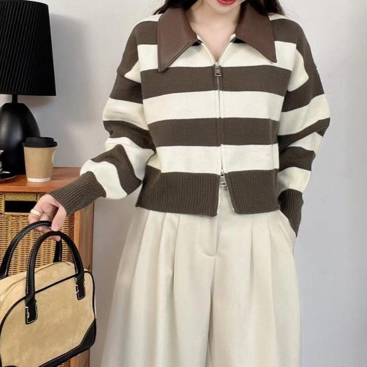 Loose Laid-Back Style Winter Sweater Coat With Double Zippers