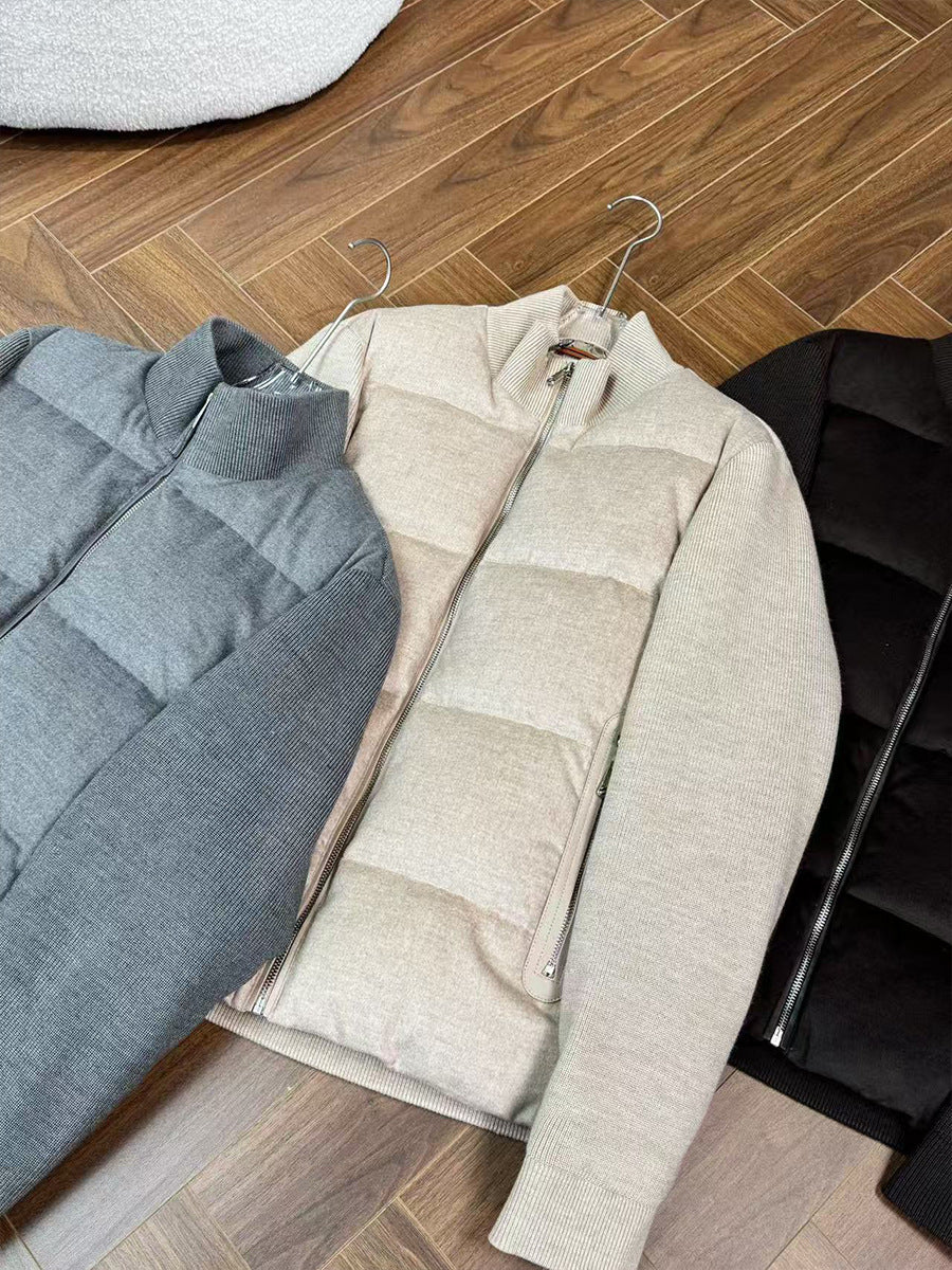 New Stylish Wool Knit Patchwork White Duck Down Jacket