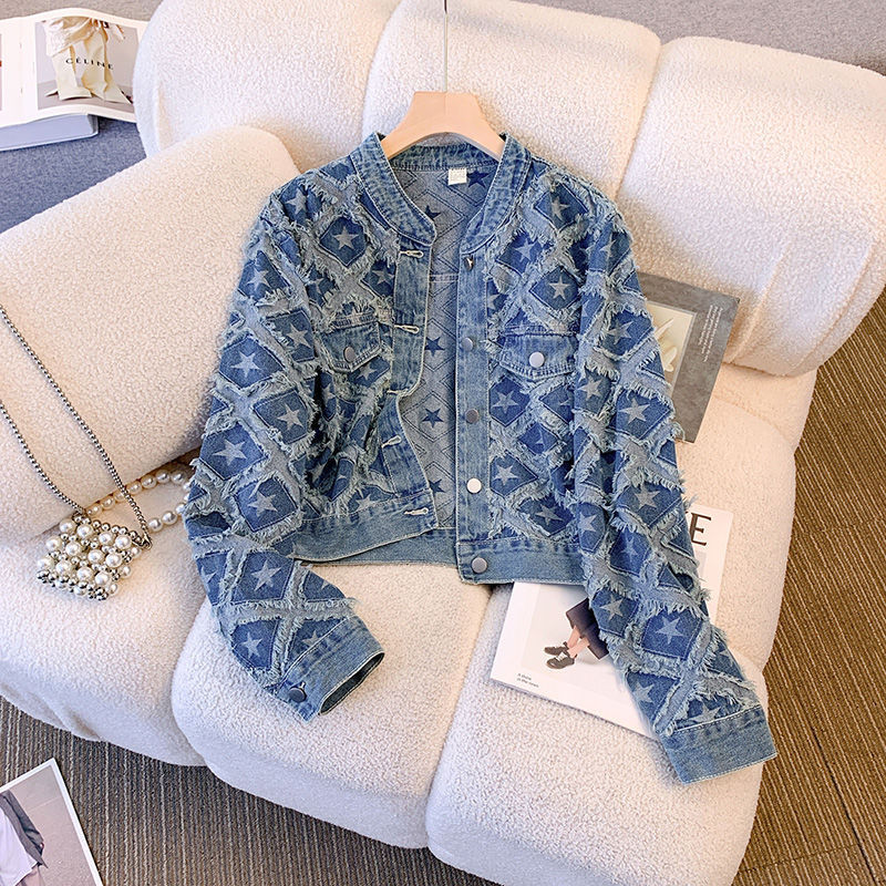 Petite Cropped Denim Jacket – Loose Fit, Long Sleeve