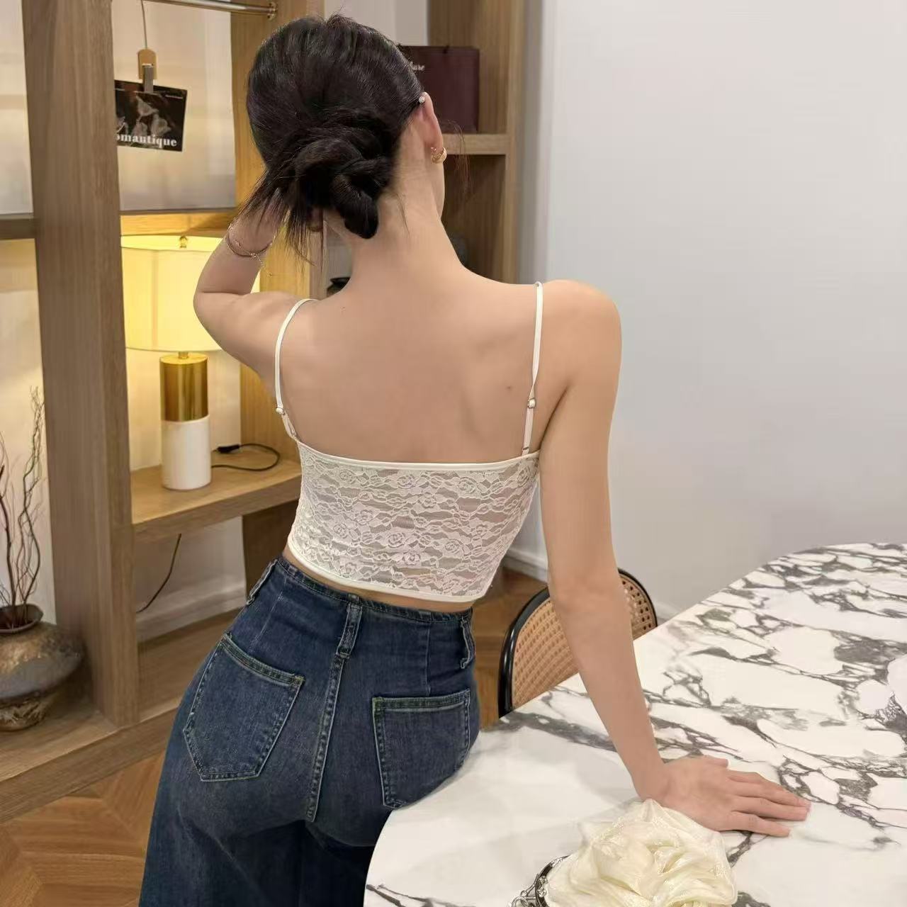 Womens Padded 3D Floral Fishbone Bra
