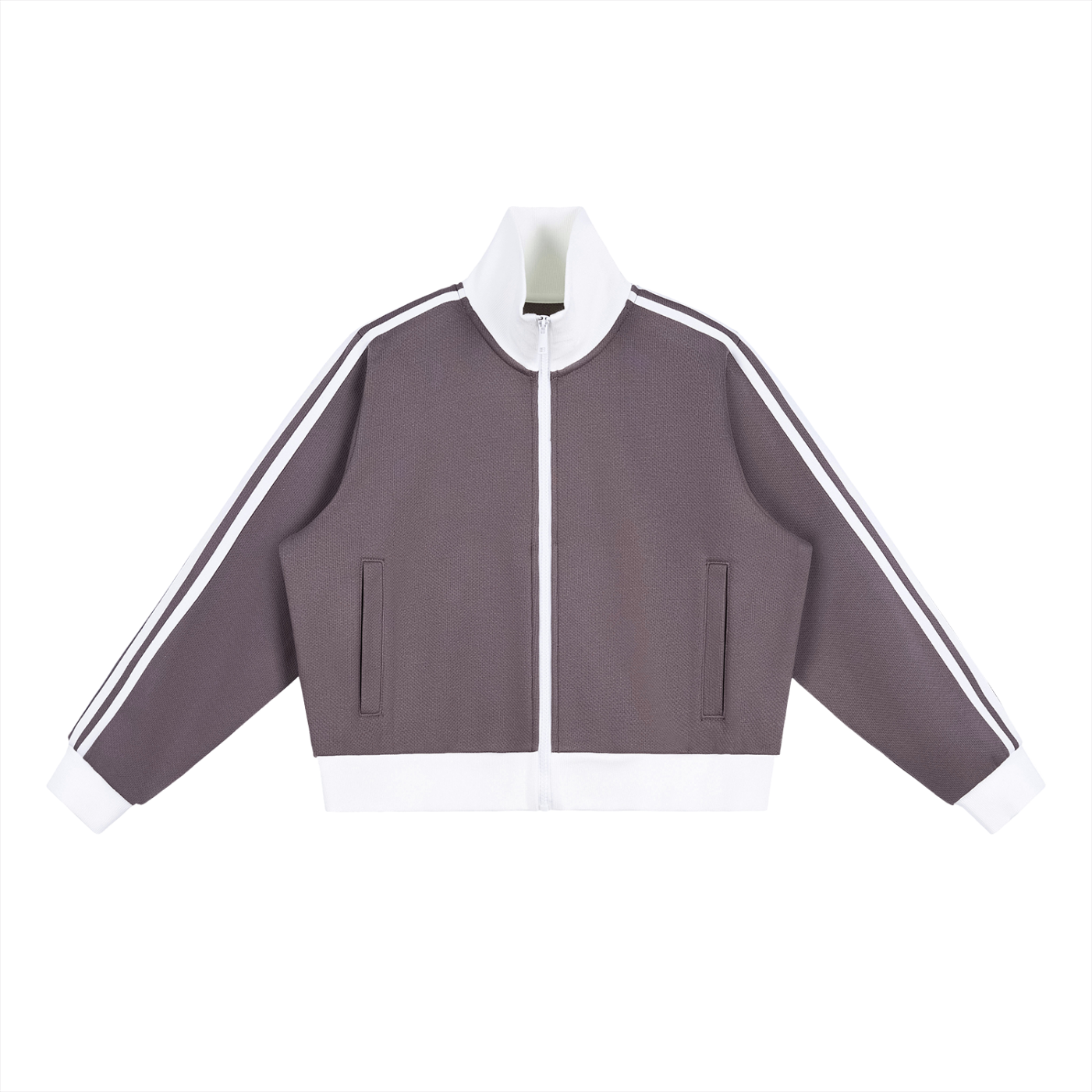 Cropped Fleece Track Jacket with Contrast Side Stripes