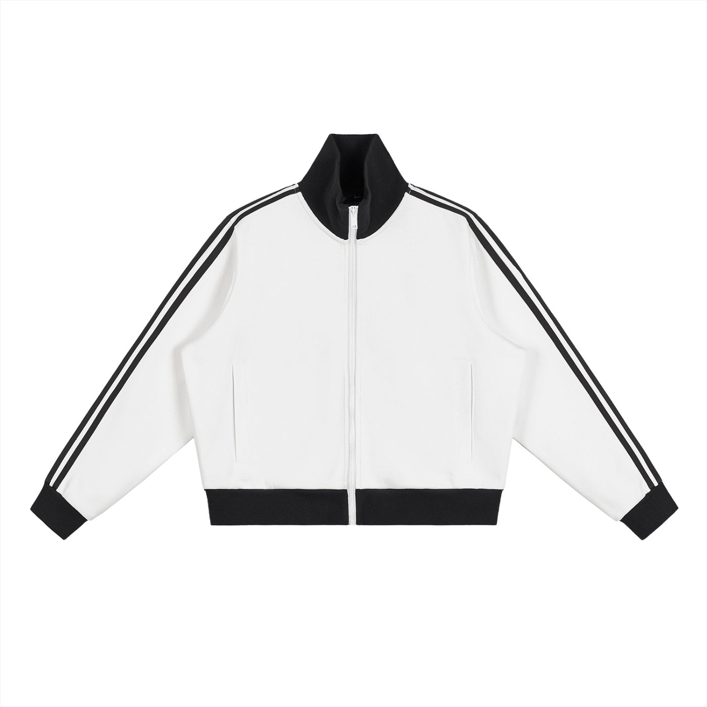 Cropped Fleece Track Jacket with Contrast Side Stripes