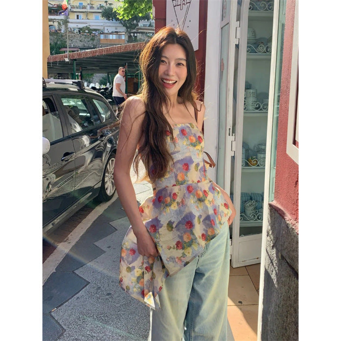 Pure And Alluring Style Oil Painting Print Tube Top For Women