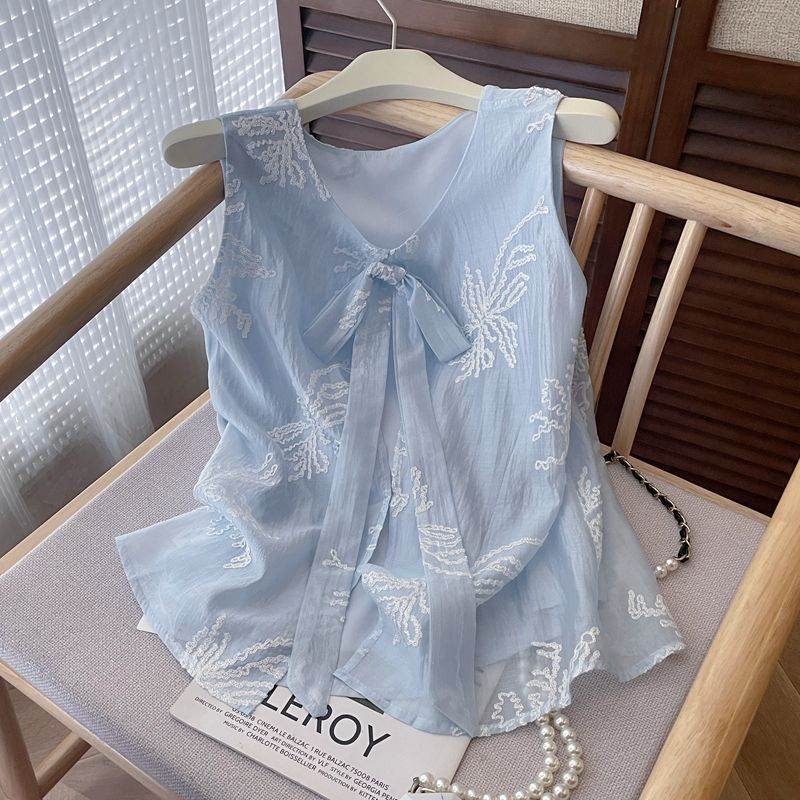 Women's Blue Striped Sleeveless Rayon Top