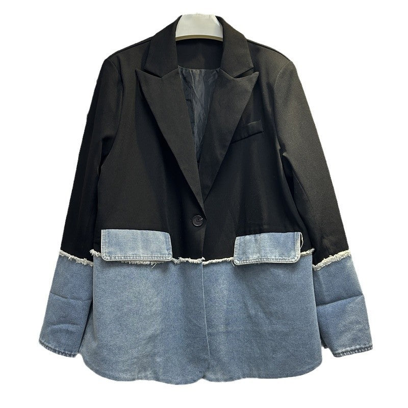 Women's Asymmetric Denim Jacket – Black and Blue