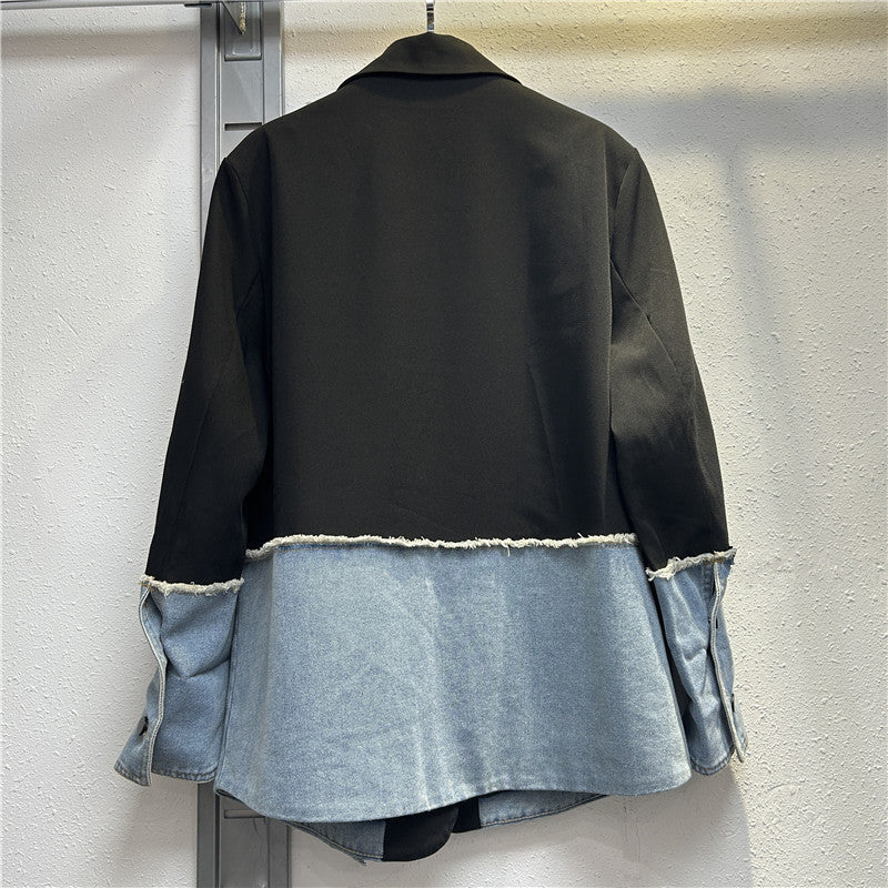 Women's Asymmetric Denim Jacket – Black and Blue