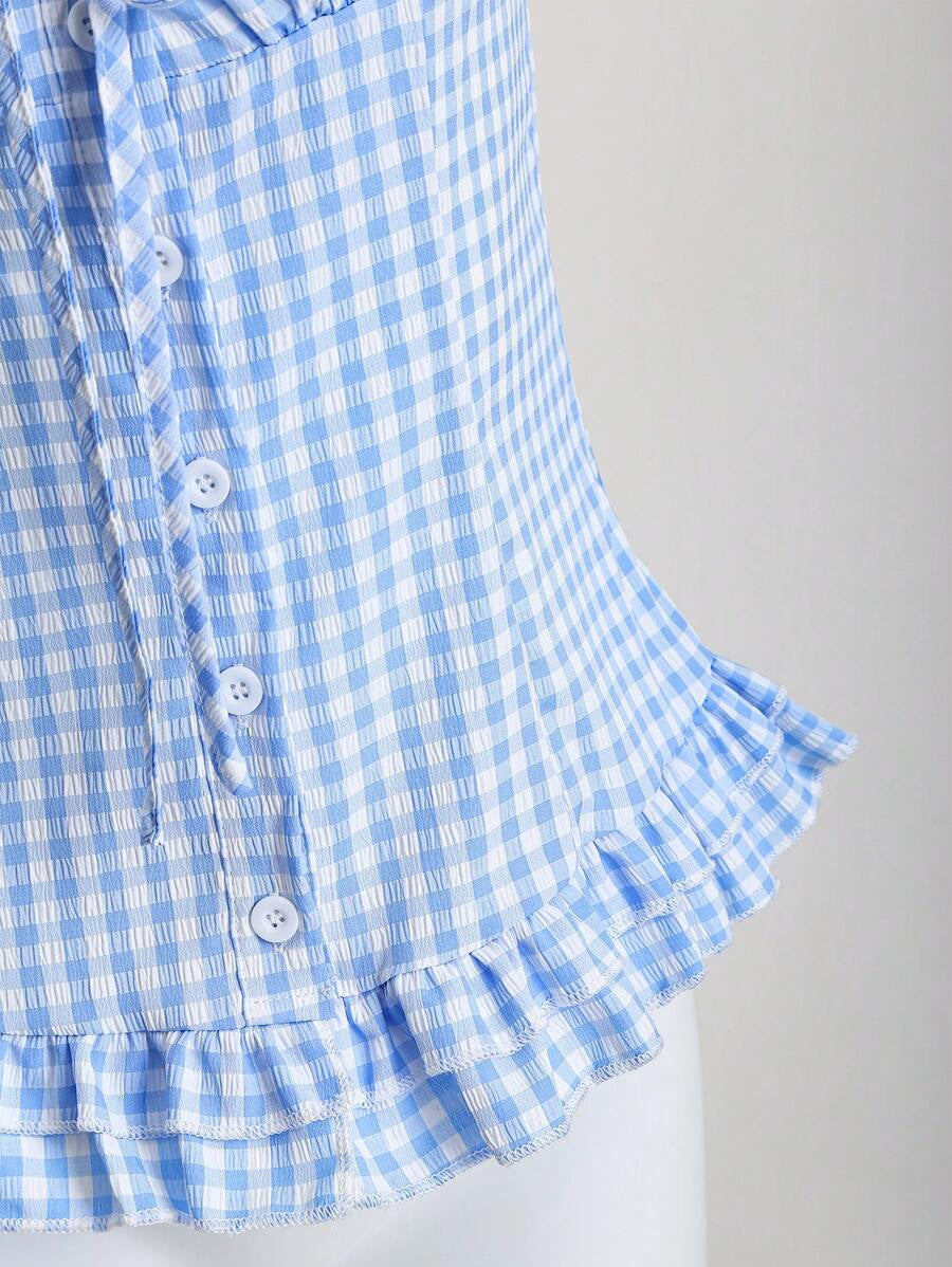 Plaid Cinched-waist Versatile Top For Women