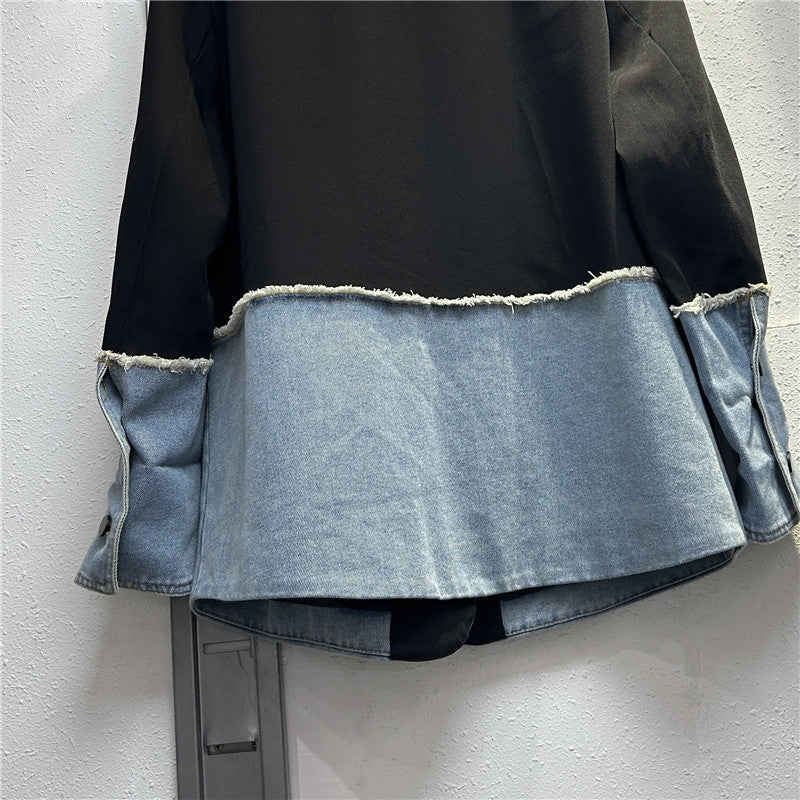 Women's Asymmetric Denim Jacket – Black and Blue
